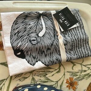 Bird mafia papercut design, bison tea towel